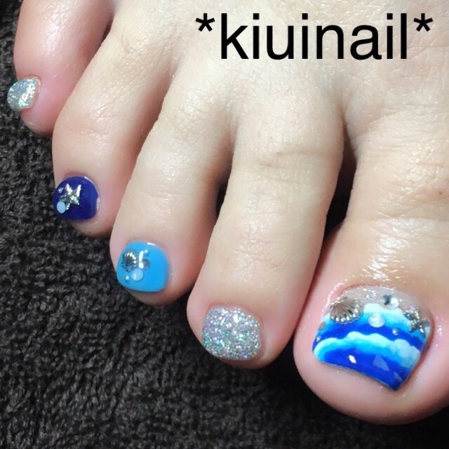 夏 海 フット シェル ブルー Kiuinailのネイルデザイン No 3409130 ネイルブック