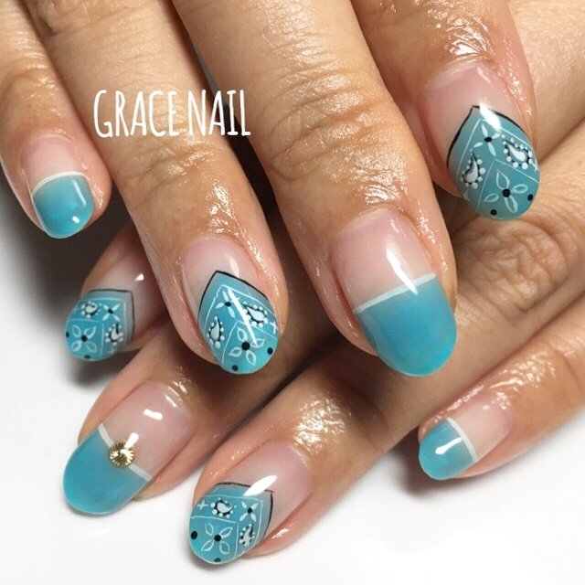 夏 オールシーズン ハンド 変形フレンチ ネイティブ Gracenailのネイルデザイン No ネイルブック