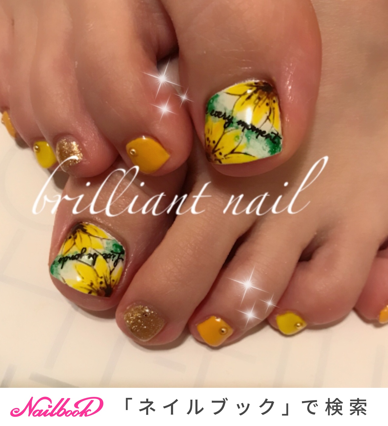 夏 女子会 フット フラワー オレンジ Brilliantnailのネイルデザイン No ネイルブック