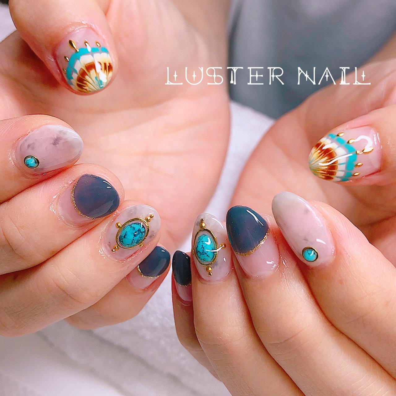 夏 ハンド ピーコック エスニック ボヘミアン Lusternailのネイルデザイン No ネイルブック