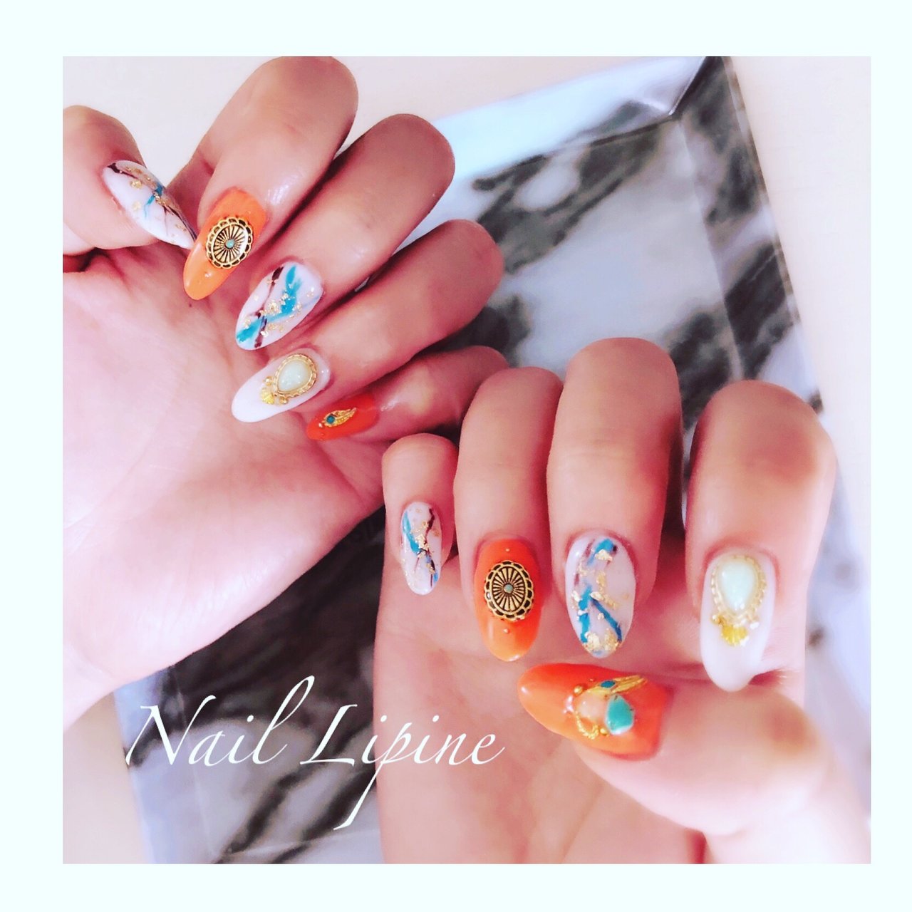 夏旅行海リゾートハンド Nail Lipineのネイルデザインno