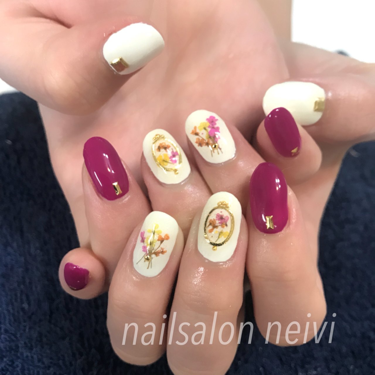 秋 女子会 ハンド ワンカラー フラワー Nailsalon Neiviのネイルデザイン No ネイルブック