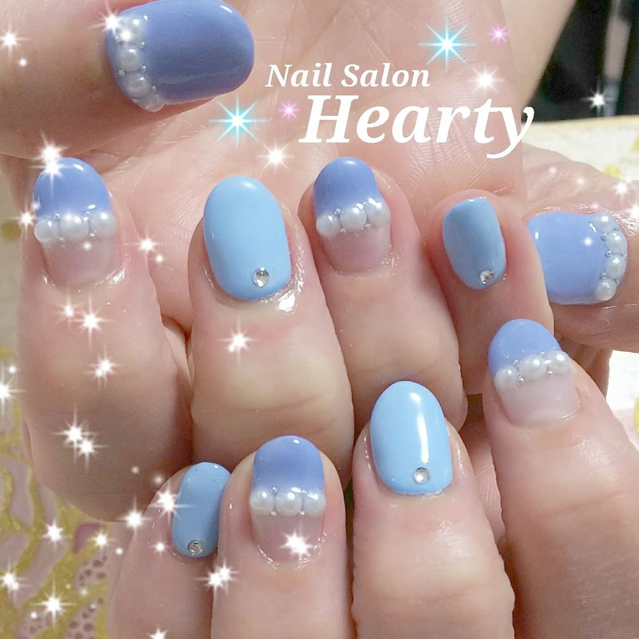 ハンド/フレンチ/ワンカラー/パール/水色 - Hearty_shikiのネイル