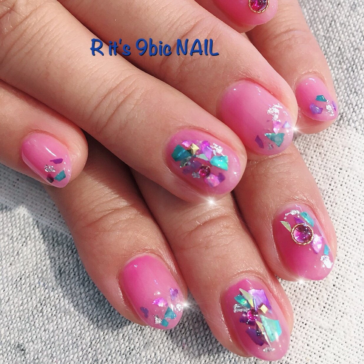 ハンド シェル ショート ピンク ターコイズ Ritsuのネイルデザイン No ネイルブック