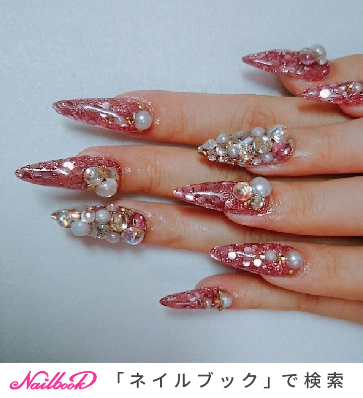 オールシーズン ハンド ラメ ロング ピンク Cheri Nail Keikoのネイルデザイン No ネイルブック