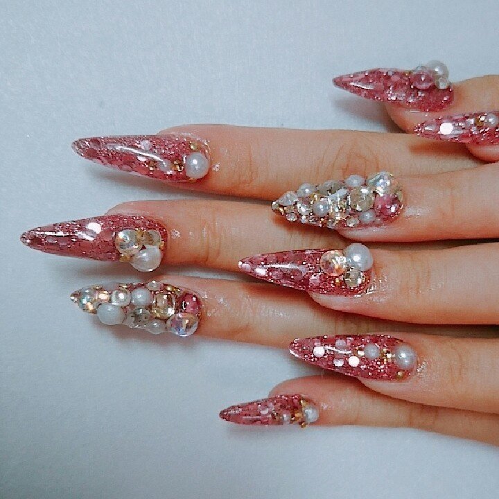 オールシーズン ハンド ラメ ロング ピンク Cheri Nail Keikoの