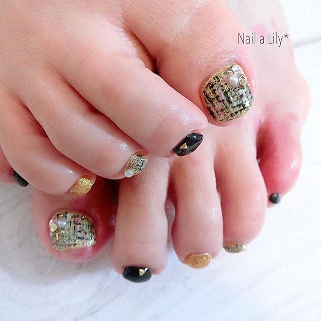 秋 冬 フット グリーン Nailalily ネイルアリリー Akiのネイルデザイン No ネイルブック