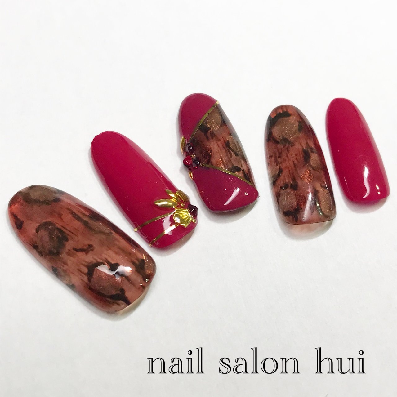 秋 ハンド アニマル柄 レオパード ミディアム Nailsalon Huiのネイルデザイン No 345 ネイルブック