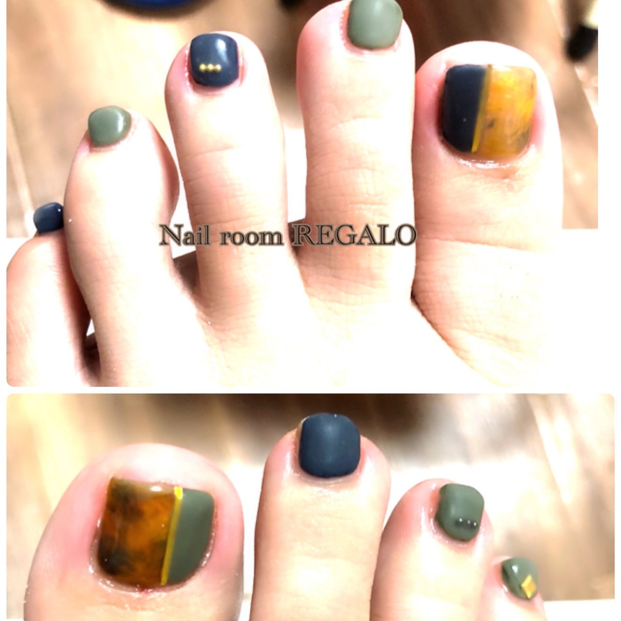 秋 フット バイカラー べっ甲 ショート Nail Room Regalo ネイル ルーム レガロ のネイルデザイン No ネイルブック