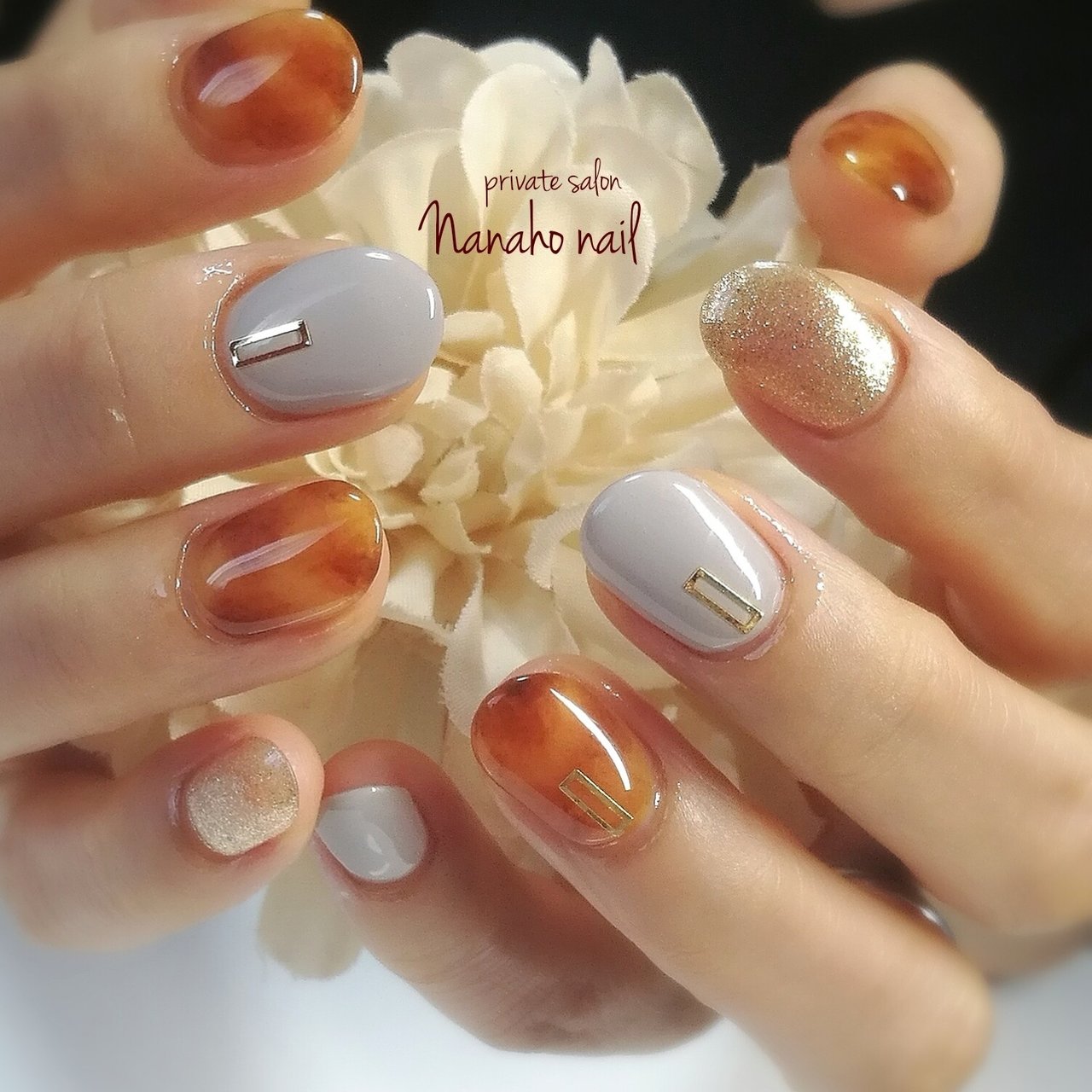 秋 ハンド べっ甲 ミディアム ジェル Nanaho Nail 大阪府八尾市 のネイルデザイン No 3479842 ネイルブック