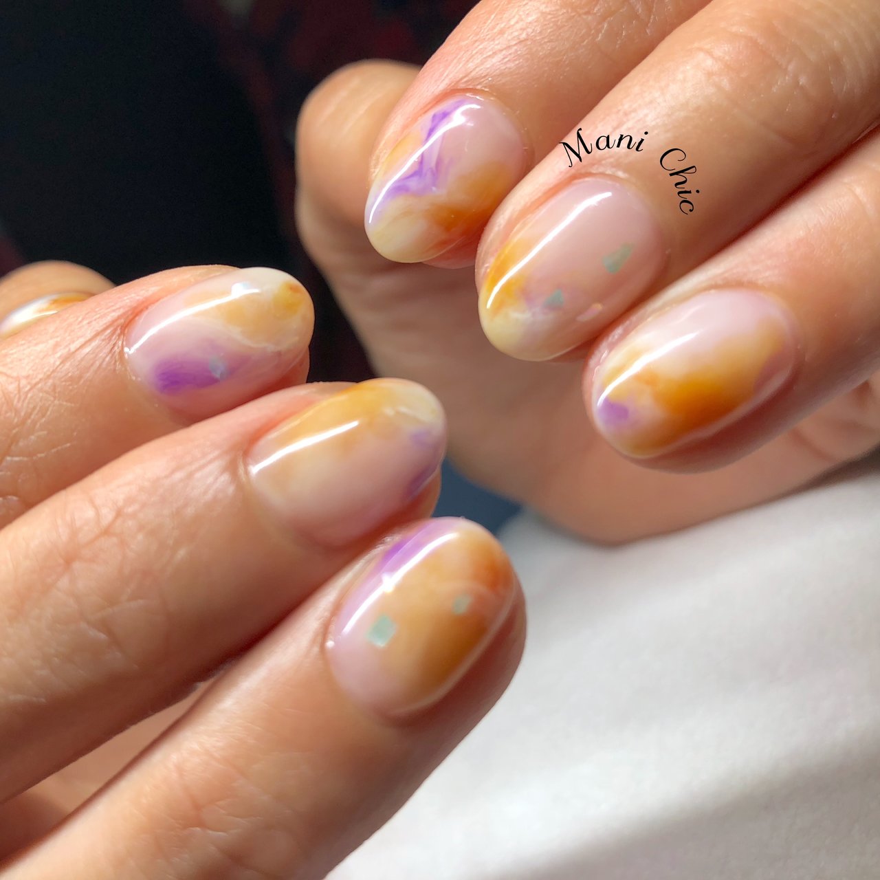 ハンド シンプル マーブル イエロー パープル Mani Chicのネイルデザイン No ネイルブック