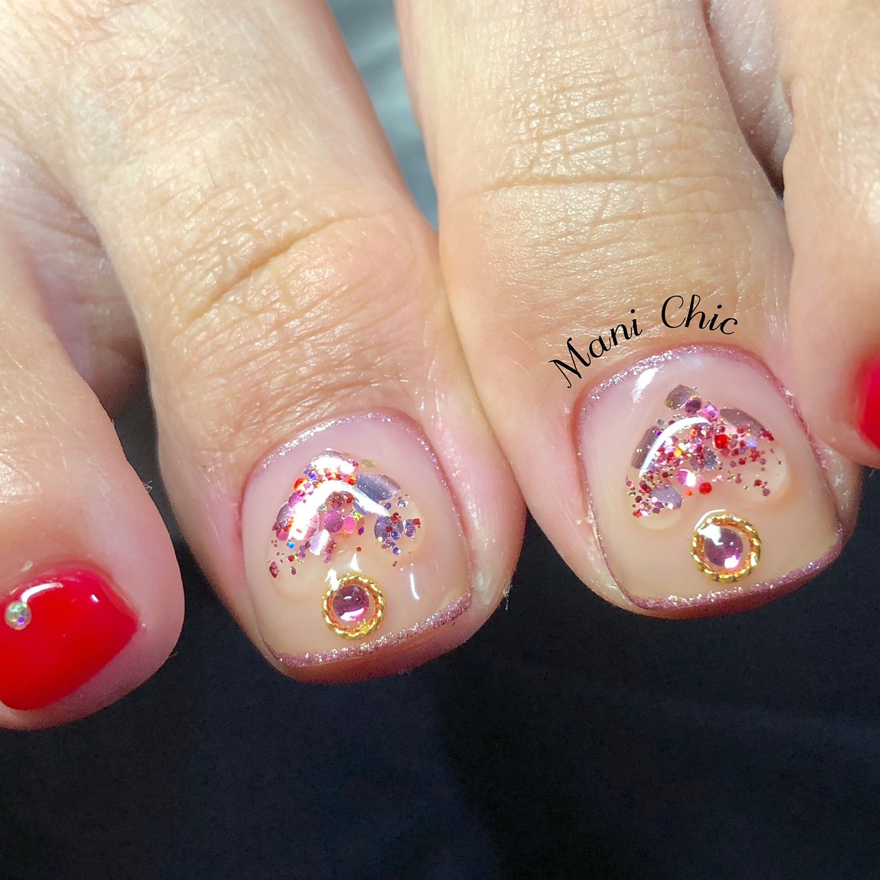 フット ホログラム ラメ ハート ピンク Mani Chicのネイルデザイン No ネイルブック