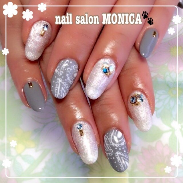 夏 秋 ハンド ロング グレー Nail Salon Monica のネイルデザイン No ネイルブック