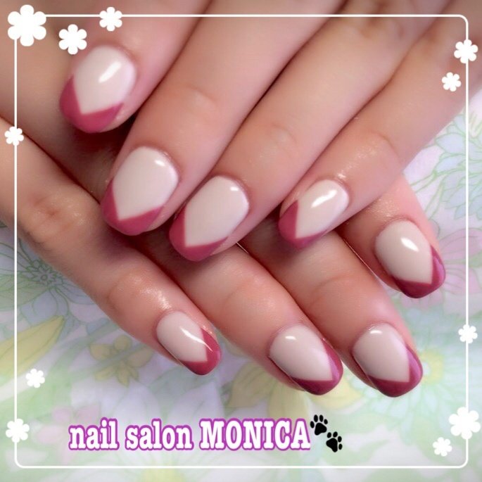 秋 オフィス ハンド シンプル 変形フレンチ Nail Salon Monica のネイルデザイン No ネイルブック