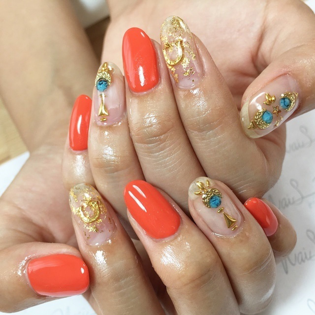 クリア オレンジ Nail35ネイルサンゴのネイルデザイン No ネイルブック