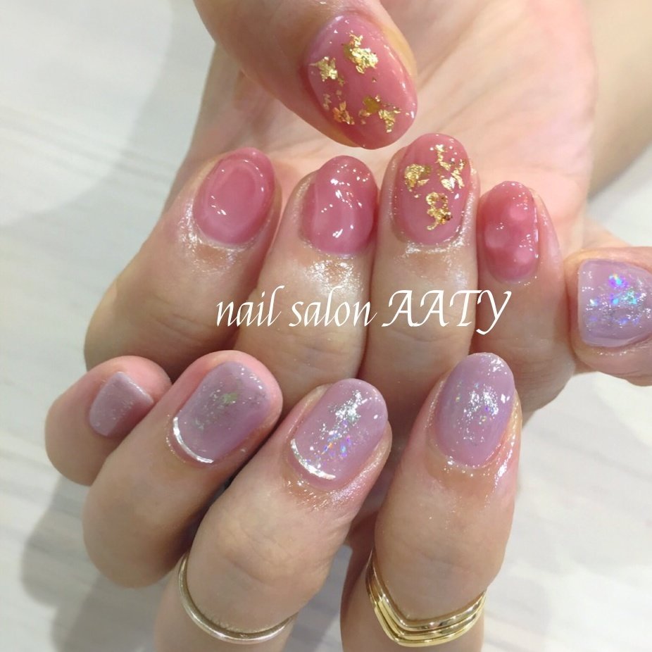 ハンド ショート クリア パープル ボルドー Aatynailのネイルデザイン No 3491003 ネイルブック