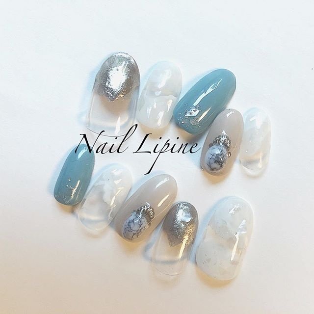 クリア 水色 グレージュ ジェル ネイルチップ Nail Lipineのネイルデザイン No ネイルブック