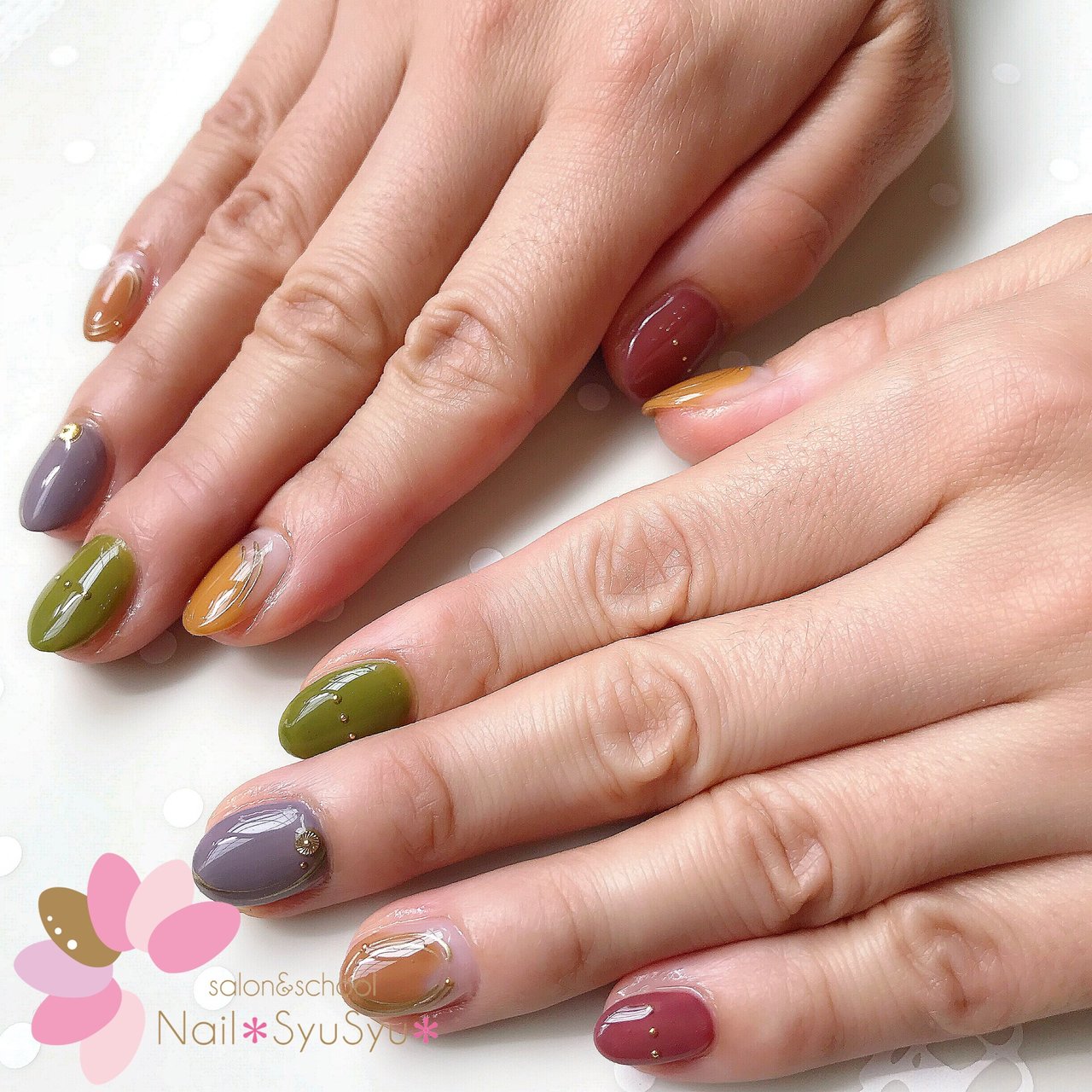 秋 ハンド 変形フレンチ ワンカラー エスニック Nail Syusyu ネイルシュシュのネイルデザイン No ネイルブック