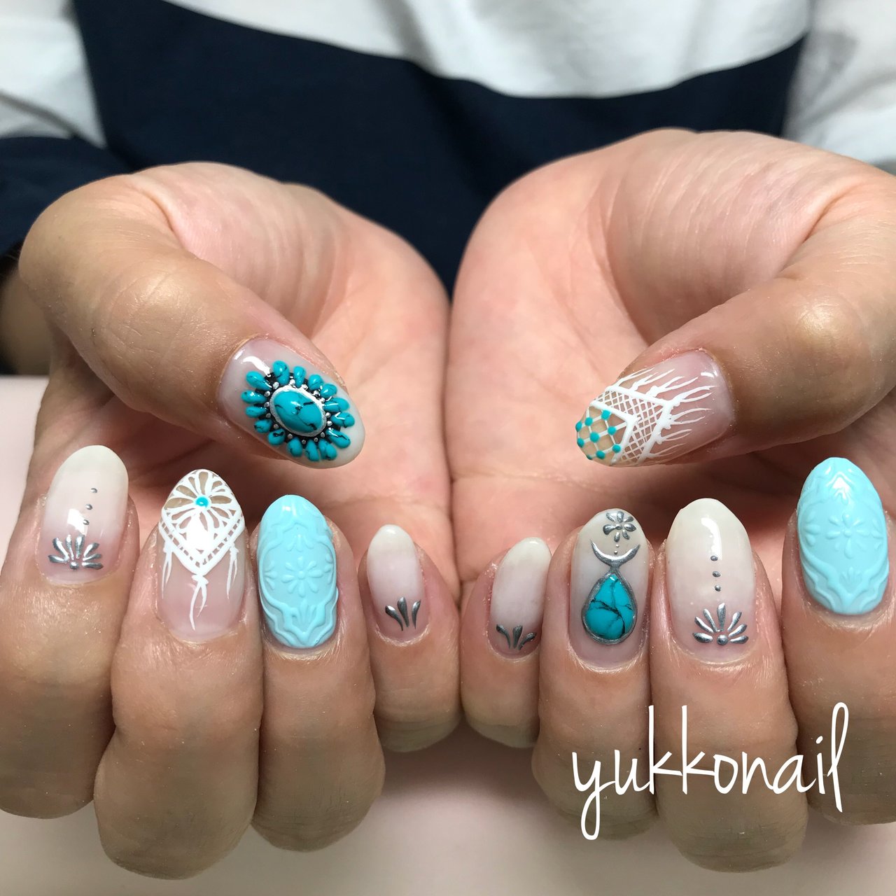 アンティーク ボヘミアン 大理石 ホワイト ターコイズ Yukko Nailのネイルデザイン No ネイルブック