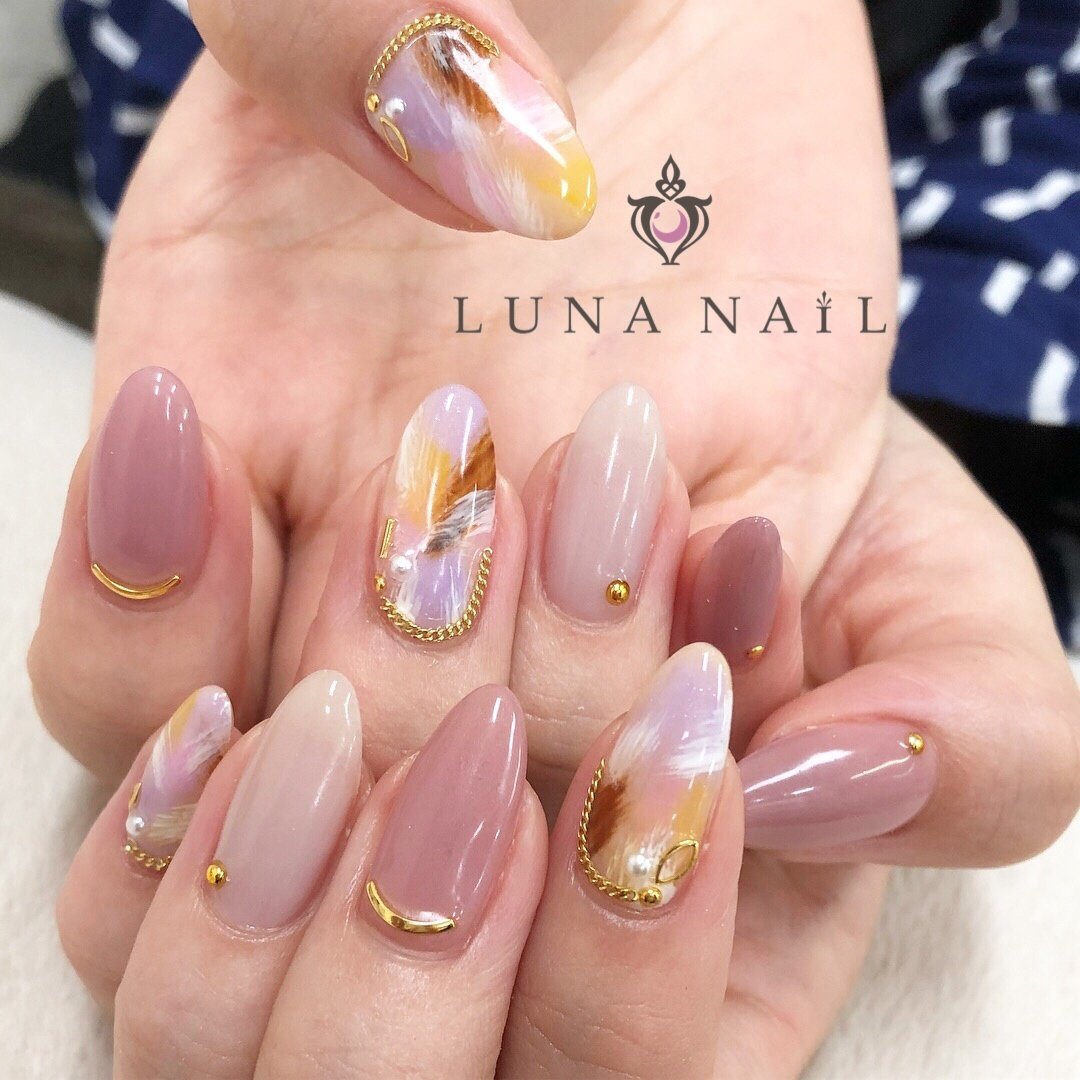 秋 オフィス ハンド ワンカラー フェザー Luna Nail のネイルデザイン No ネイルブック