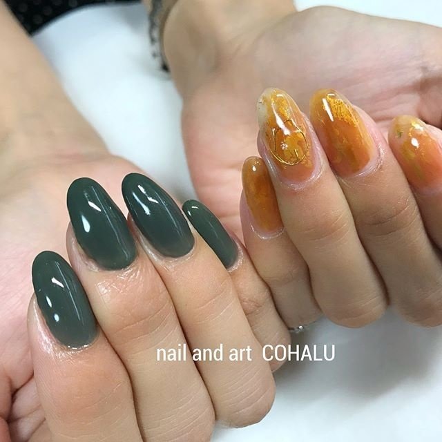 秋 ハンド シンプル ロング グリーン Coha Nail And Artのネイルデザイン No ネイルブック