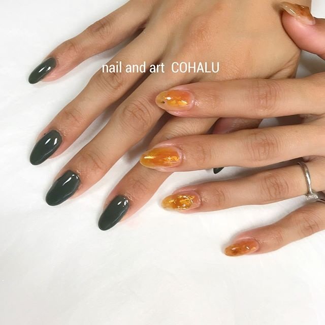 秋 ハンド シンプル ロング グリーン Coha Nail And Artのネイルデザイン No ネイルブック