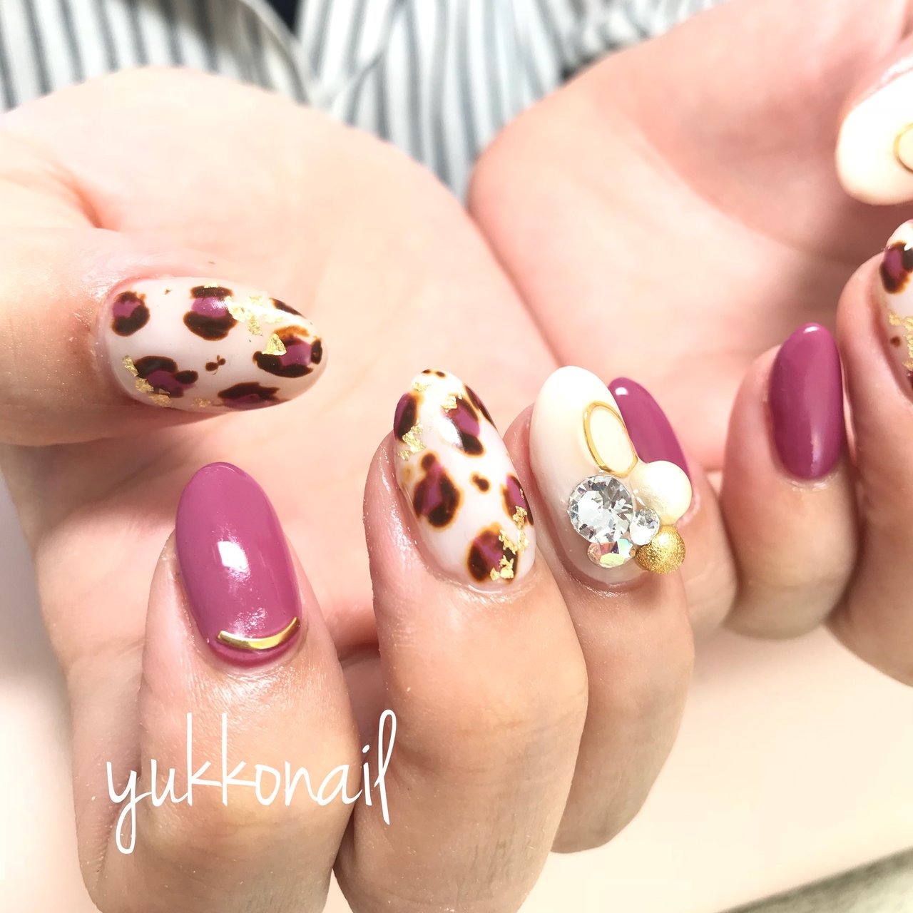 ビジュー レオパード ホワイト ピンク パープル Yukko Nailのネイルデザイン No ネイルブック