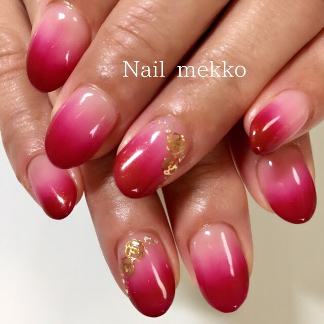 シンプル グラデーション ラメ フラワー ボルドー Nail Mekkoのネイルデザイン No ネイルブック
