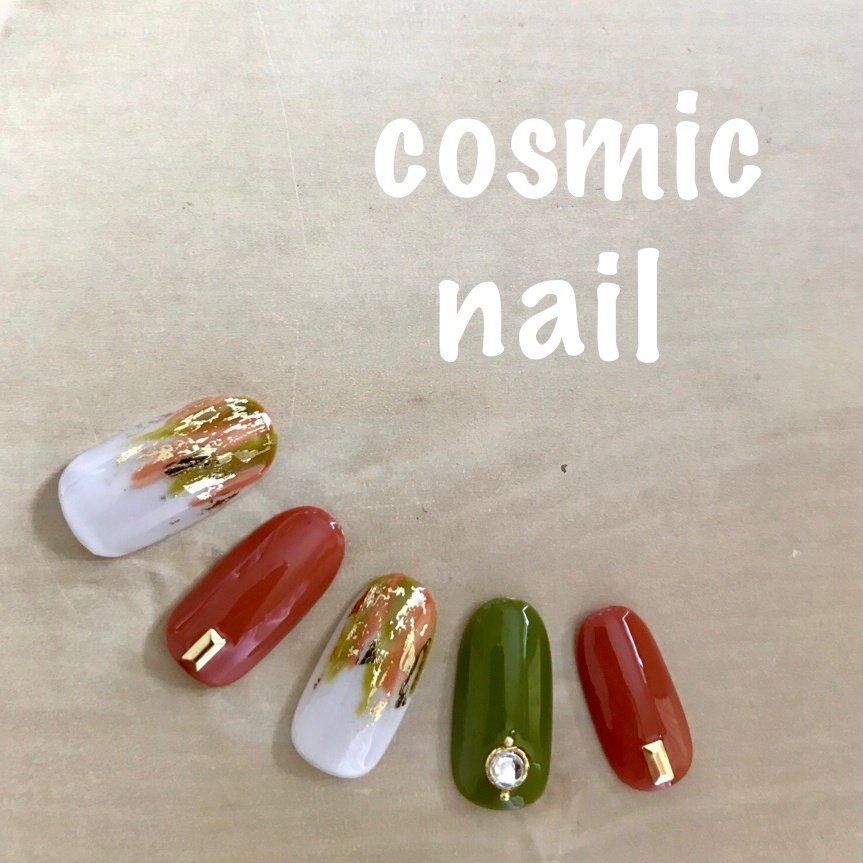 秋 ハンド ニュアンス オレンジ グリーン Cosmic Nail Maccoのネイルデザイン No ネイルブック