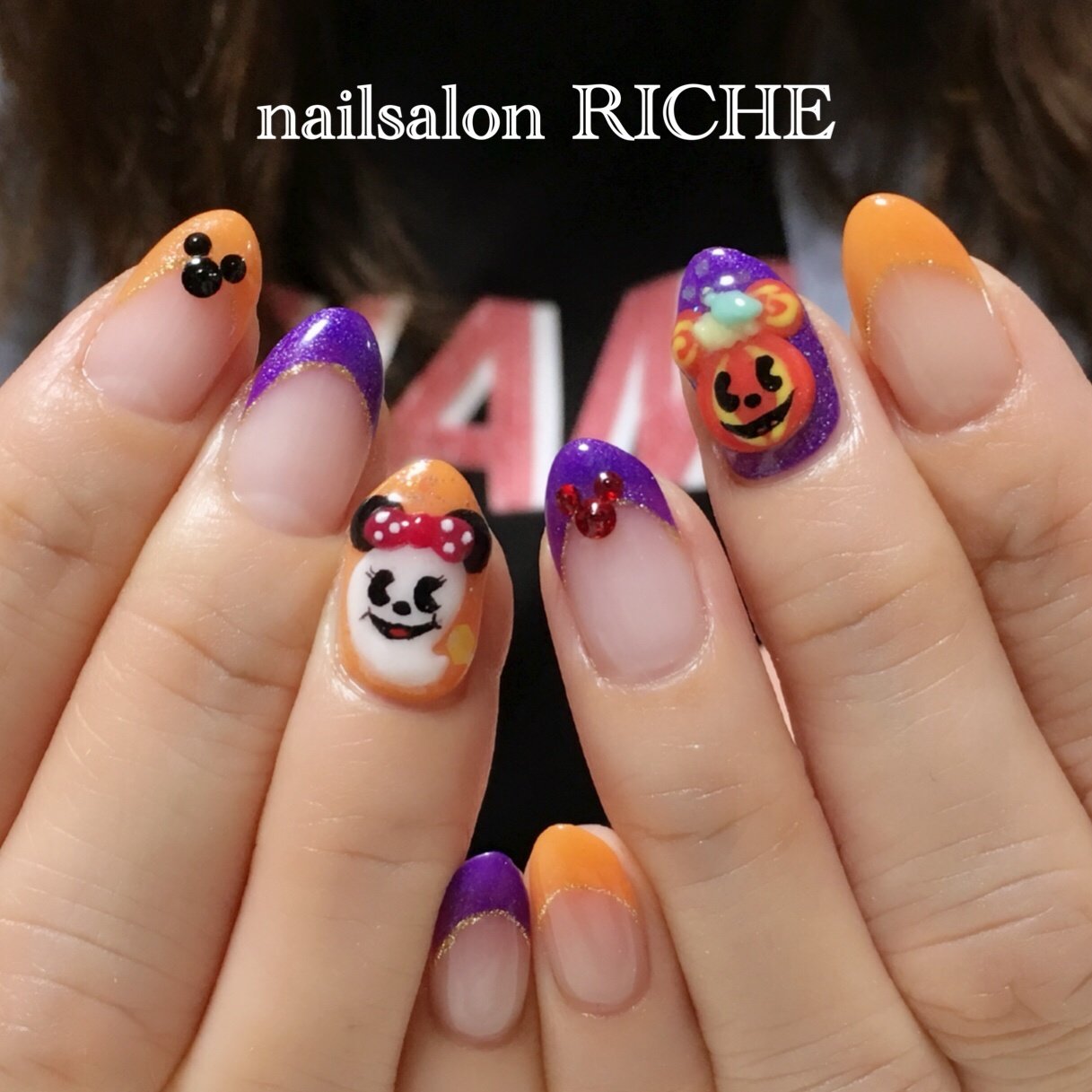 秋 ハロウィン ハンド フレンチ キャラクター Nailsalon Richeのネイルデザイン No ネイルブック