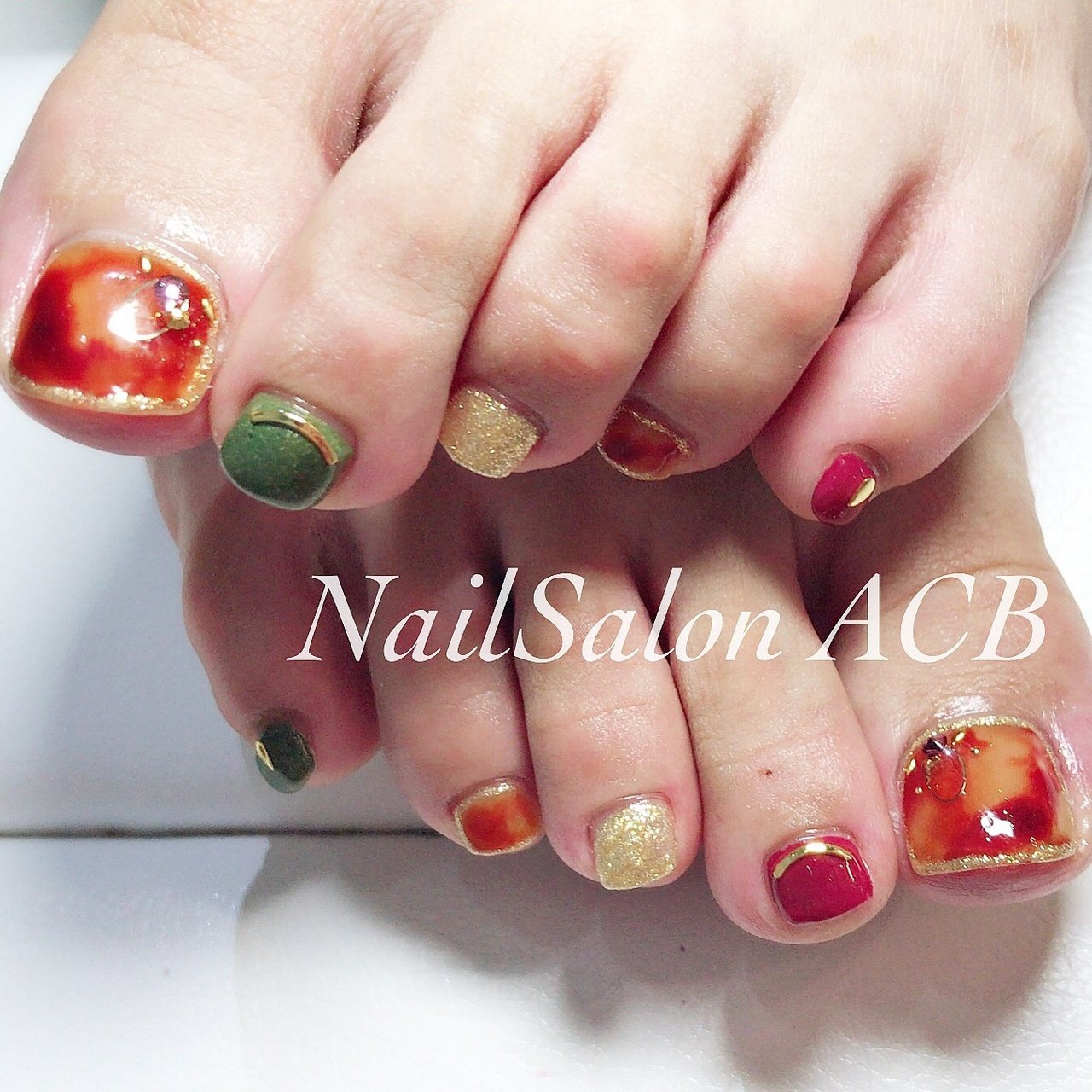 秋 フット ラメ べっ甲 ペディキュア Nail Salon Acbのネイルデザイン No ネイルブック