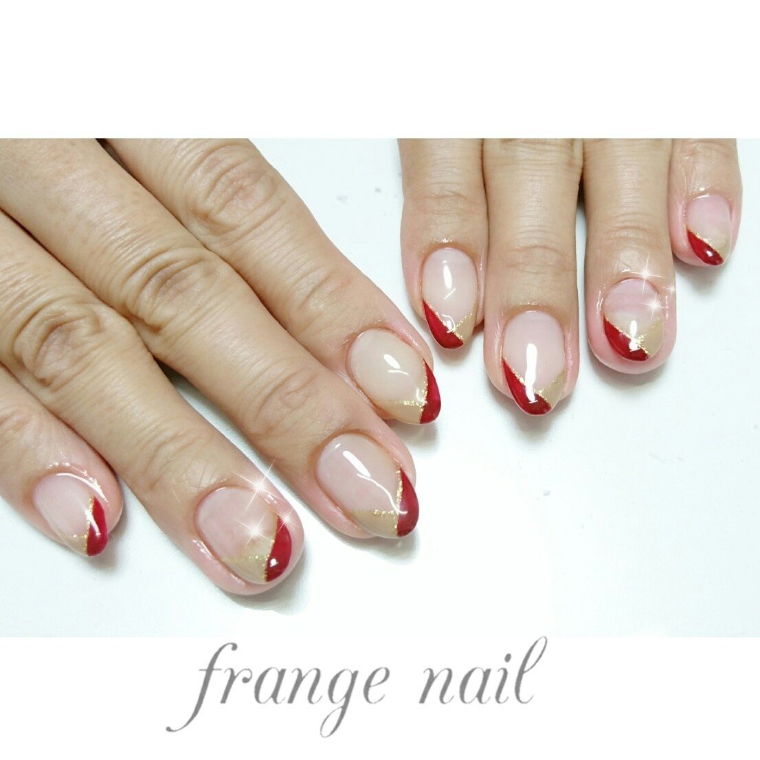 ハンド フレンチ ベージュ レッド ジェル Frange Nailのネイルデザイン No ネイルブック