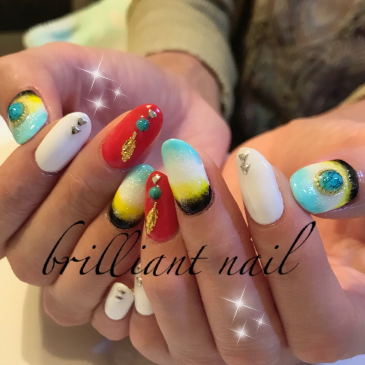 夏 秋 ハンド フェザー ネイティブ Brilliantnailのネイルデザイン No ネイルブック