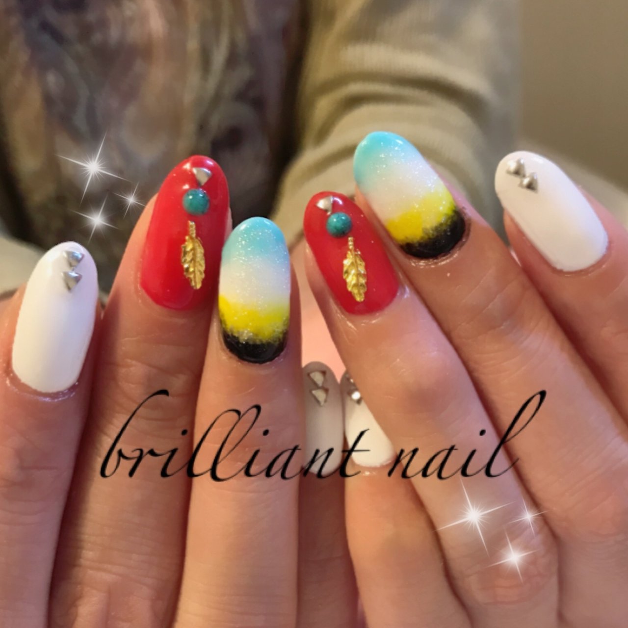 夏 秋 ハンド フェザー ネイティブ Brilliantnailのネイルデザイン No ネイルブック