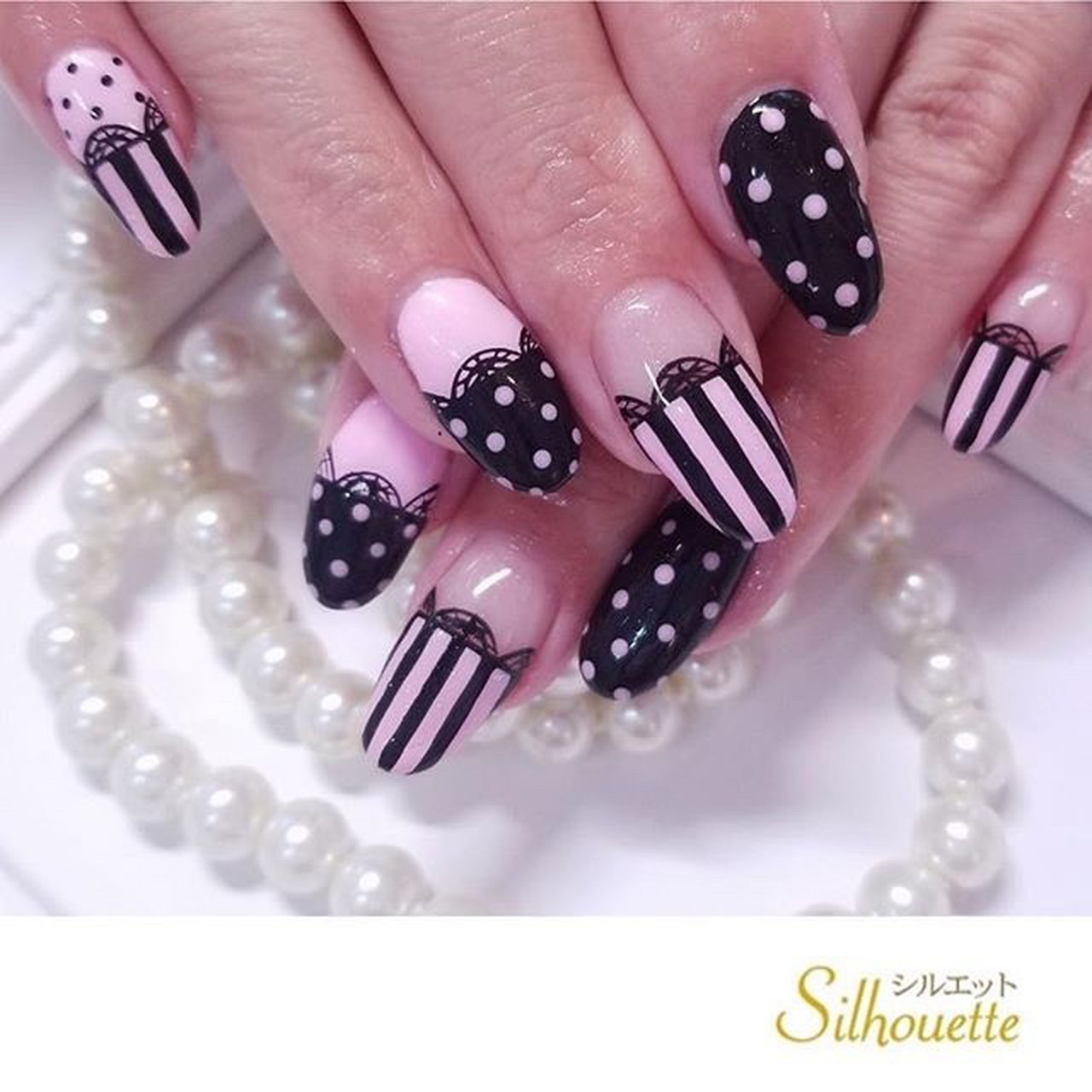秋/オールシーズン/ストライプ/ドット/レース - ネイルサロン