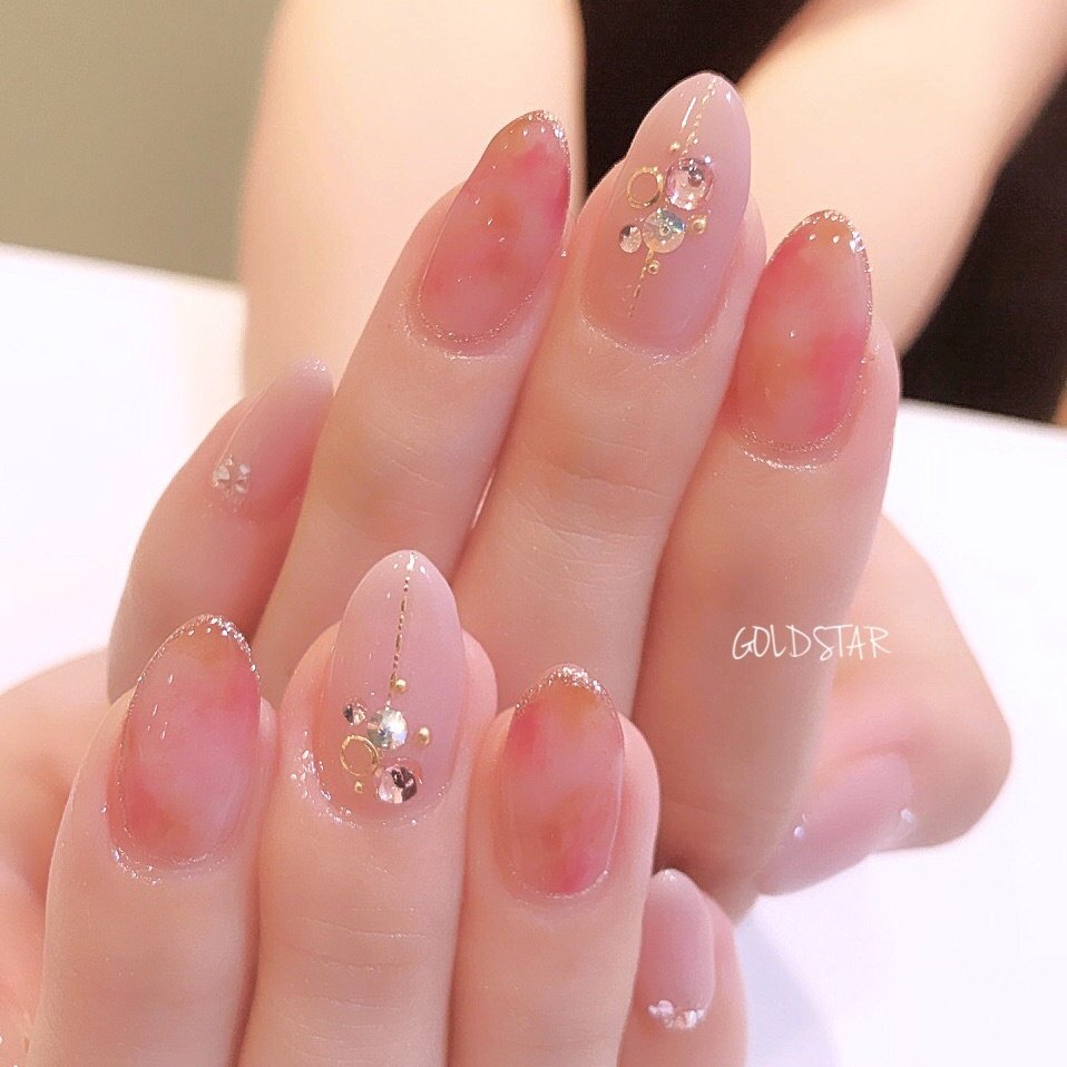 秋 オフィス ハンド ビジュー タイダイ Agloss Nailのネイルデザイン No ネイルブック