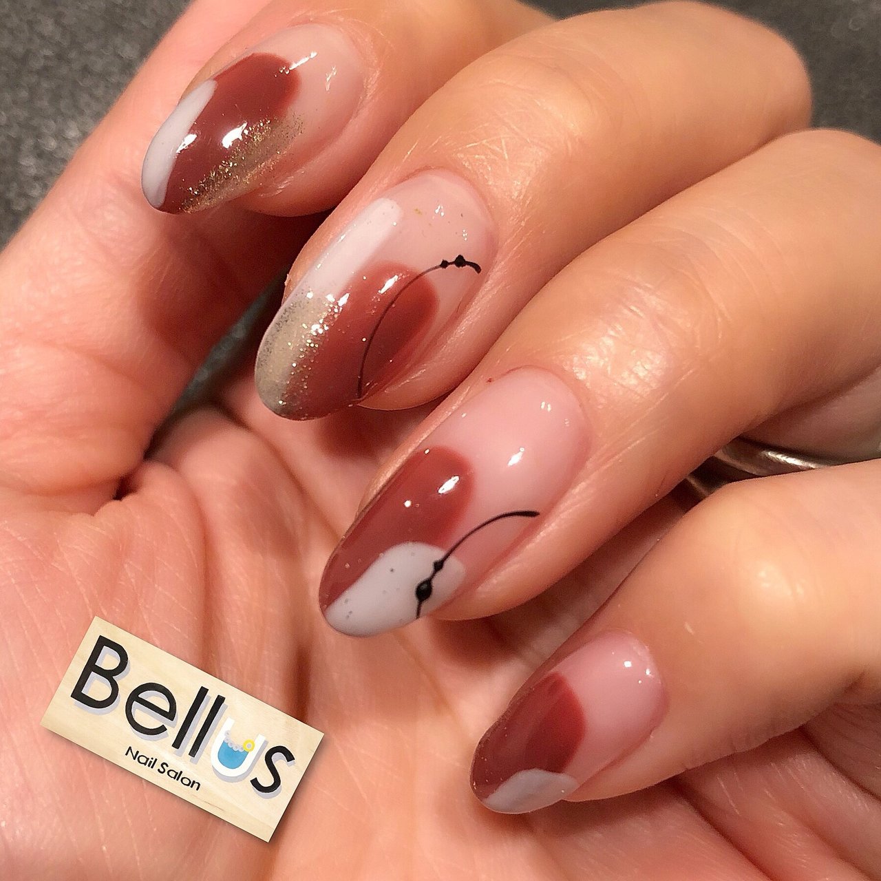 秋 女子会 ハンド 変形フレンチ ボルドー Bellusnailsalonのネイルデザイン No ネイルブック