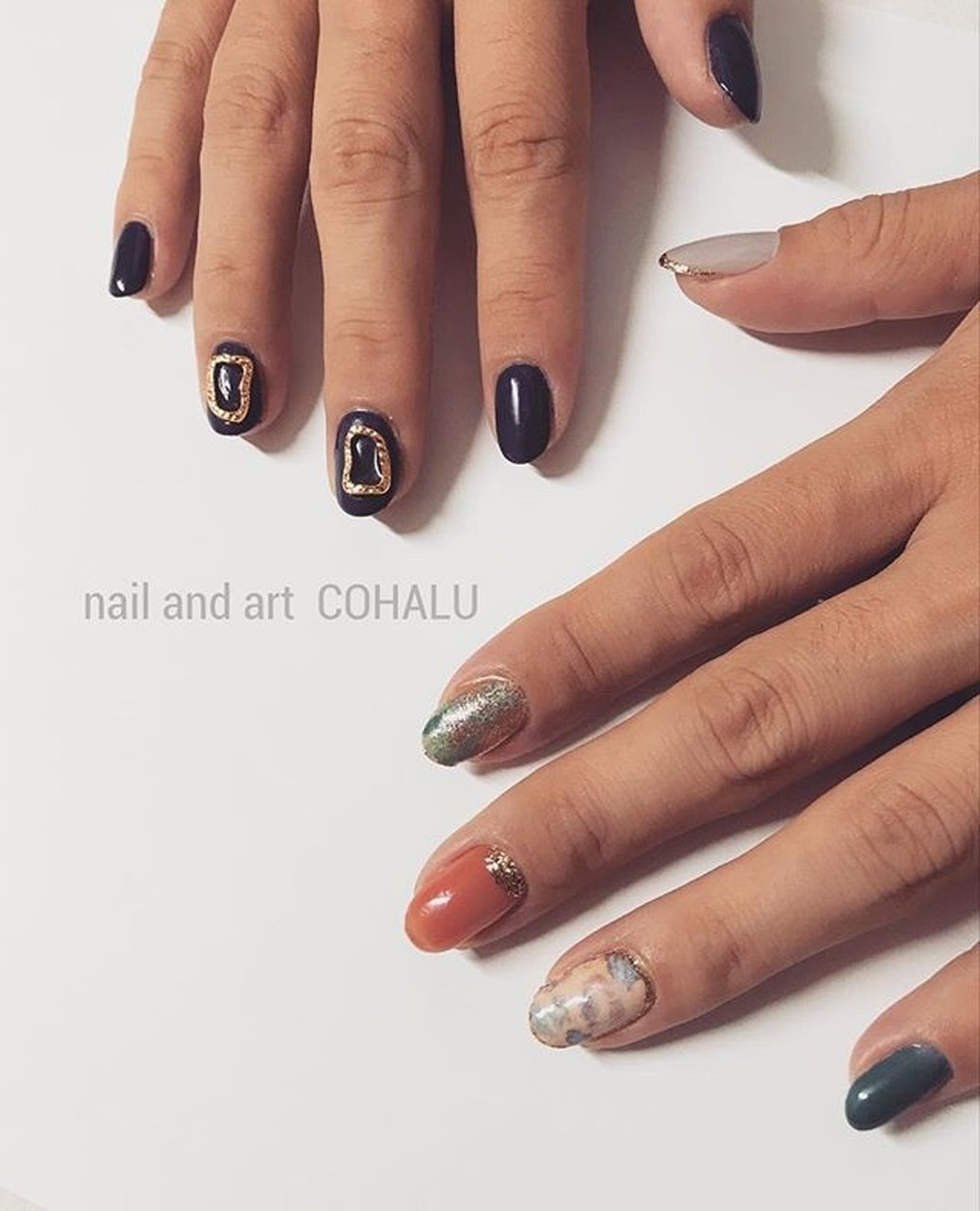 秋 ハンド アンティーク ショート ベージュ Coha Nail And Artのネイルデザイン No ネイルブック