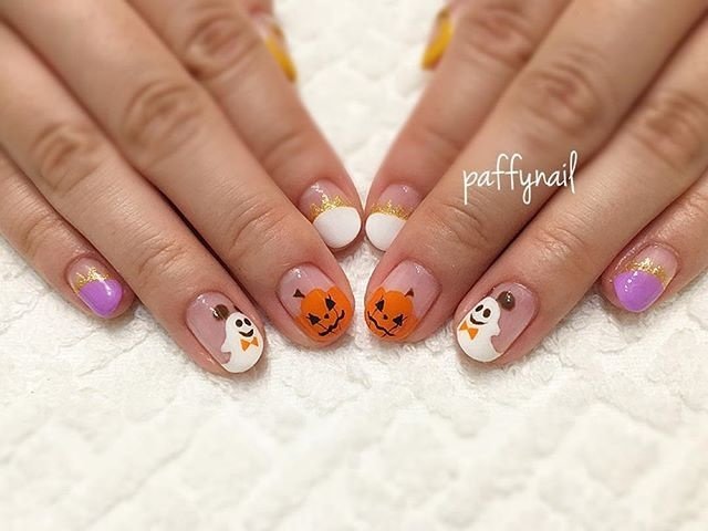 秋 ハロウィン 女子会 ハンド 変形フレンチ Paffynailのネイルデザイン No ネイルブック