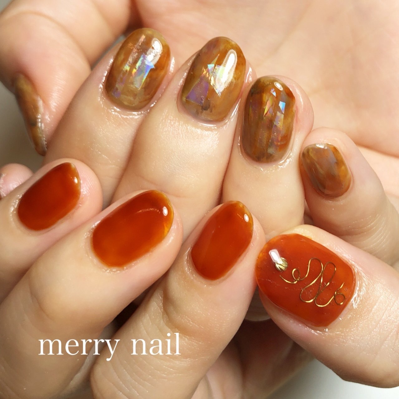 ハンド ワンカラー ミディアム オレンジ ブラウン Merrynail メリーネイル のネイルデザイン No ネイルブック