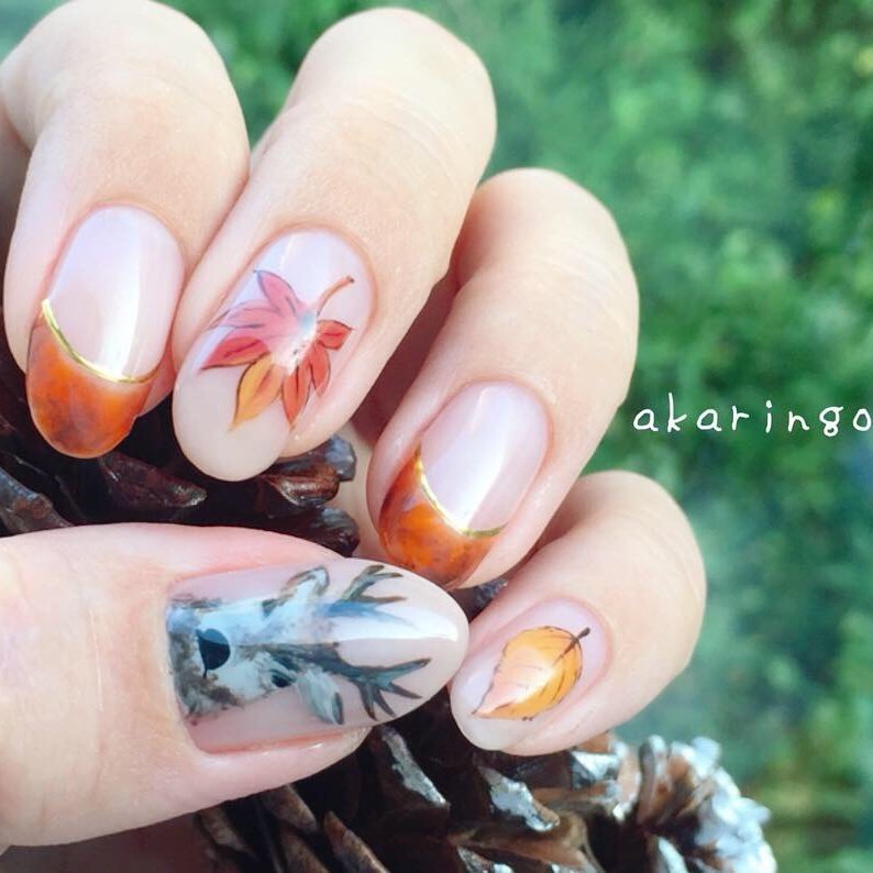 秋 ハロウィン ハンド フレンチ アニマル柄 Akaringo Nailのネイルデザイン No ネイルブック