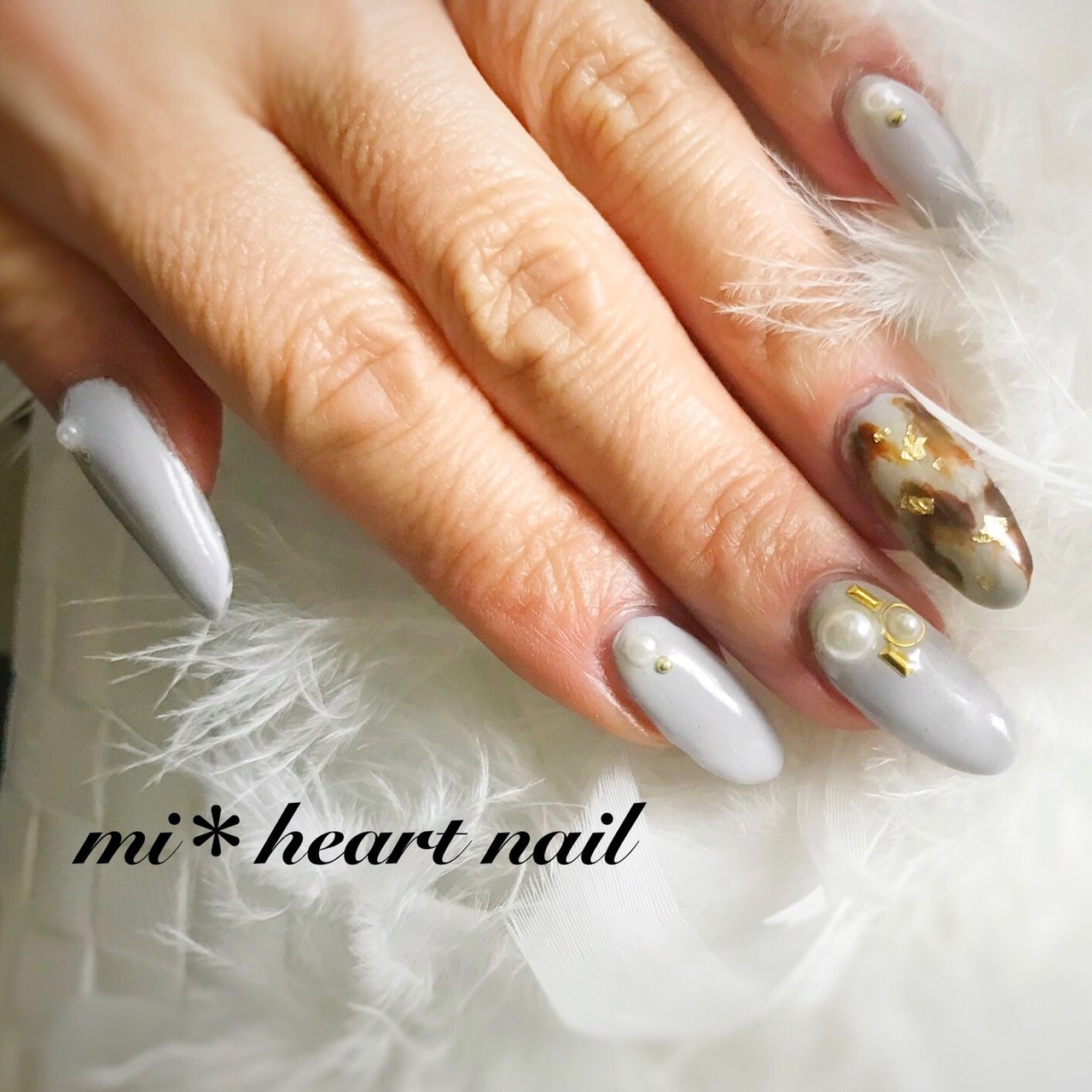 秋 冬 ハンド パール レオパード Mi Heart Nailのネイルデザイン No ネイルブック