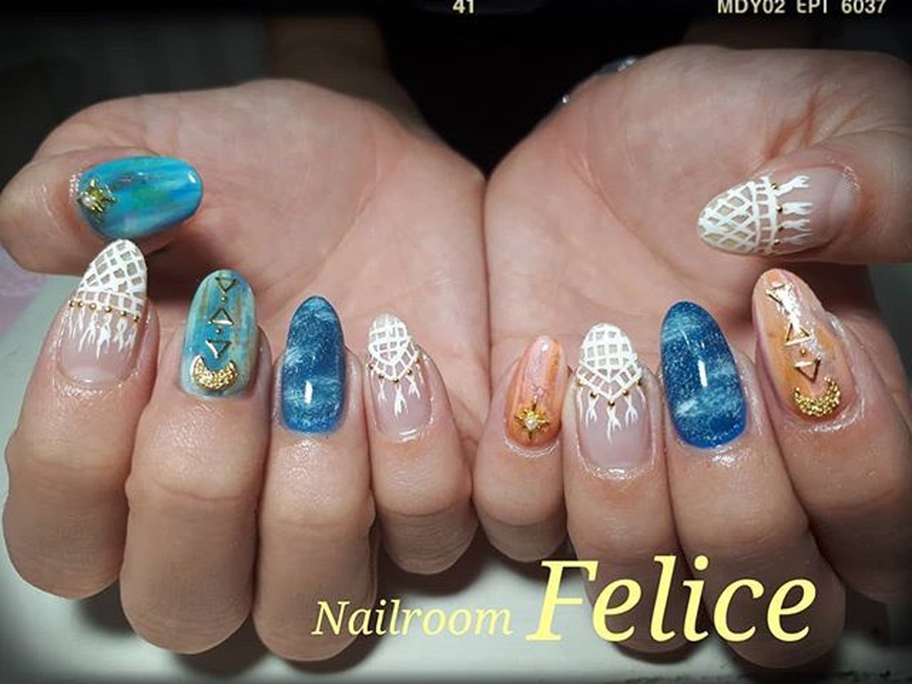 夏 エスニック ボヘミアン オレンジ グリーン Nailroom Feliceのネイルデザイン No ネイルブック