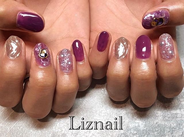 秋 ニュアンス パープル シルバー メタリック Liznailのネイルデザイン No ネイルブック