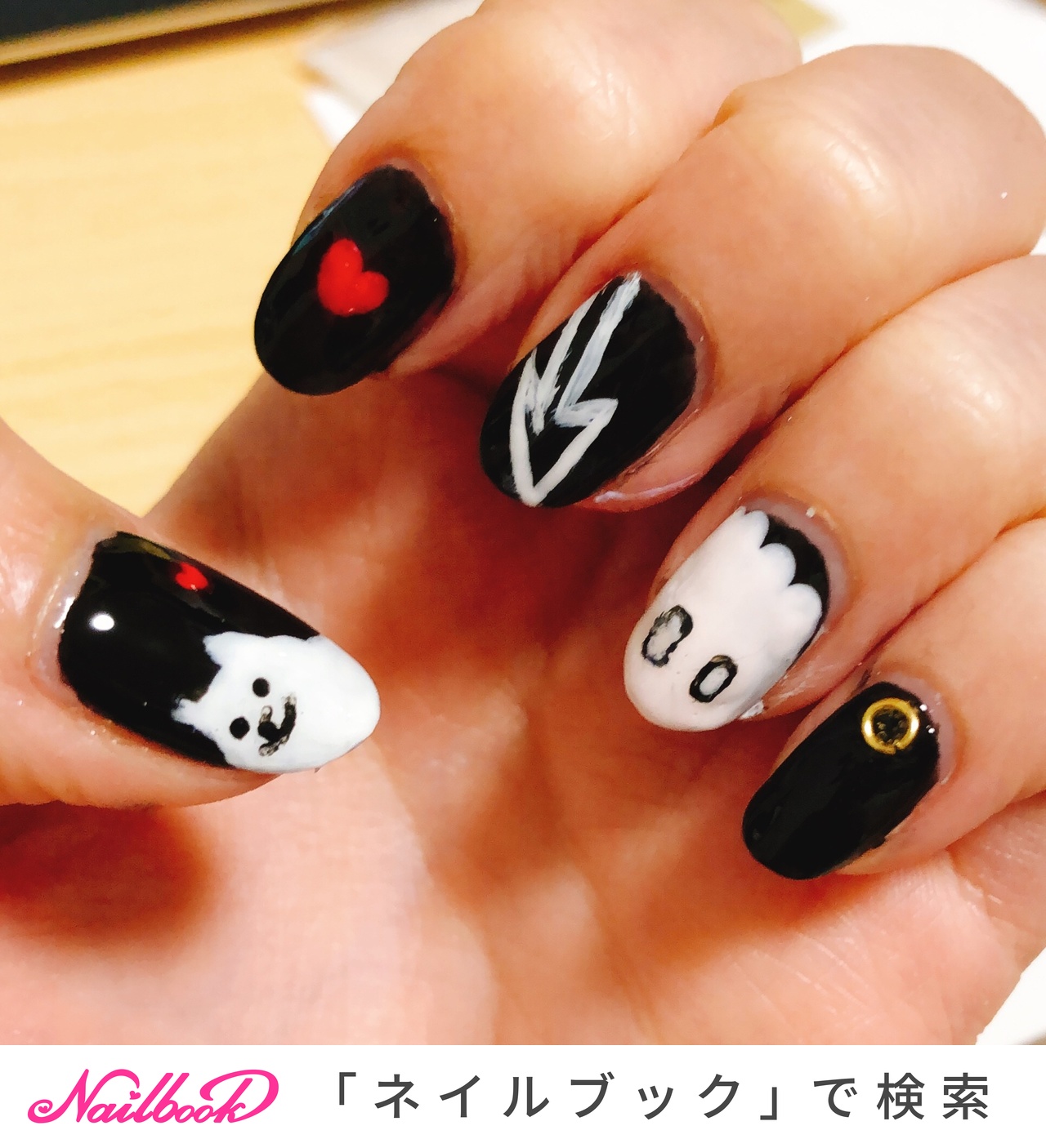 ハンド/痛ネイル/キャラクター/ホワイト/レッド - ななじょのネイル