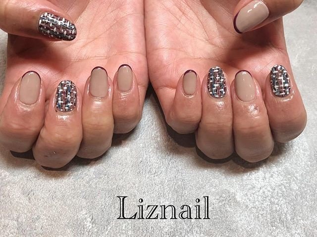 秋 冬 ツイード ネイビー ボルドー Liznailのネイルデザイン No 3553720 ネイルブック