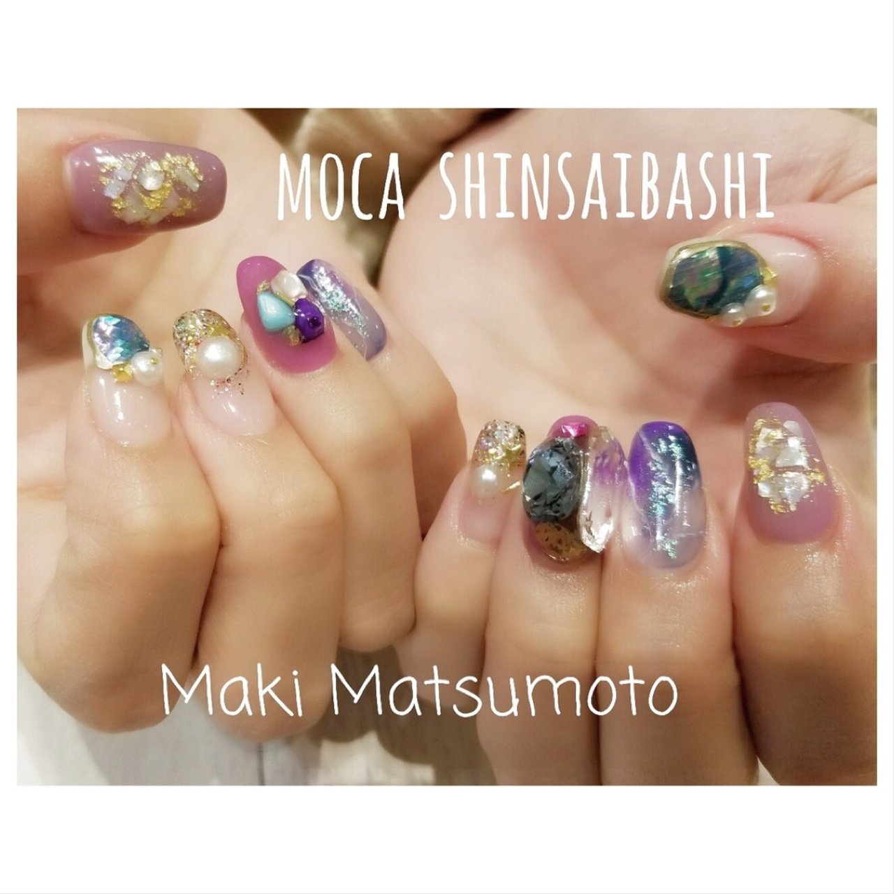 オールシーズン ハンド 変形フレンチ パール シースルー ネイルサロンmoca 心斎橋店のネイルデザイン No ネイルブック