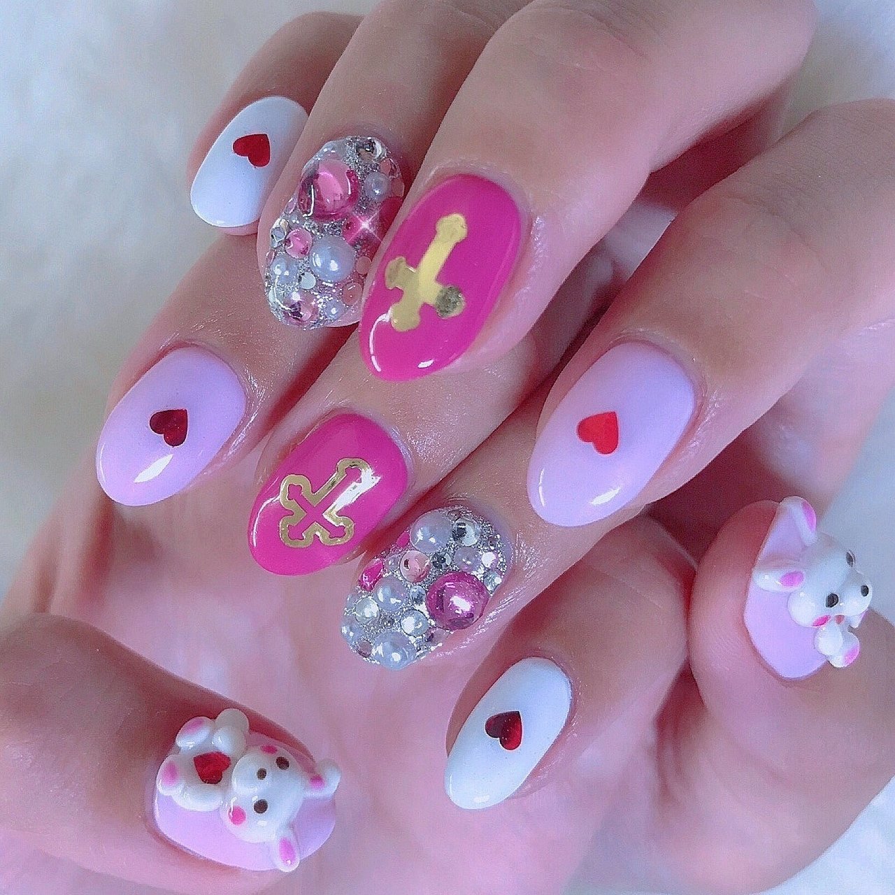 オールシーズン ハンド ビジュー アニマル柄 ハート Noirougeのネイルデザイン No ネイルブック