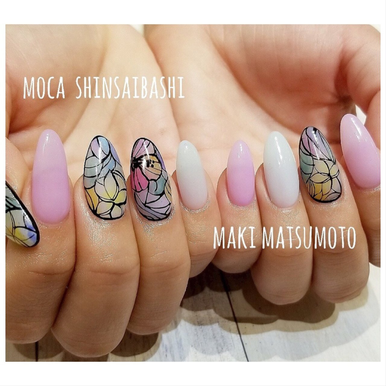 オールシーズン ハンド ワンカラー フラワー ステンドグラス ネイルサロンmoca 心斎橋店のネイルデザイン No ネイルブック