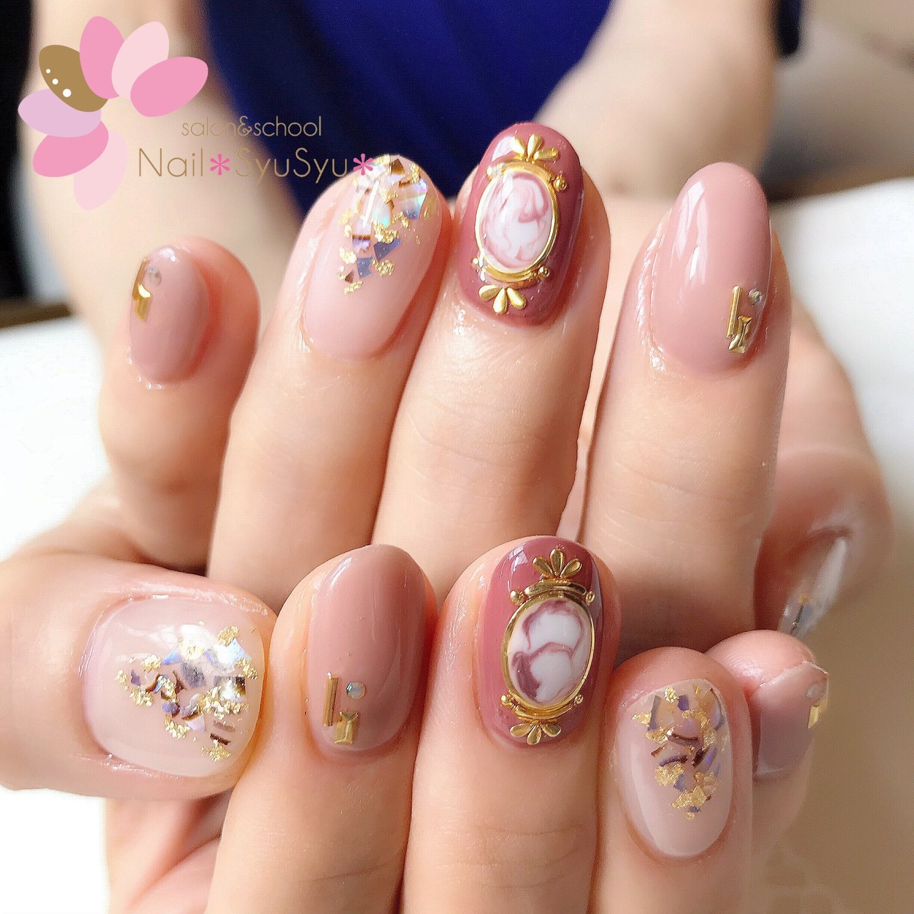 秋 ハンド シェル 大理石 ブローチ Nail Syusyu ネイルシュシュのネイルデザイン No ネイルブック